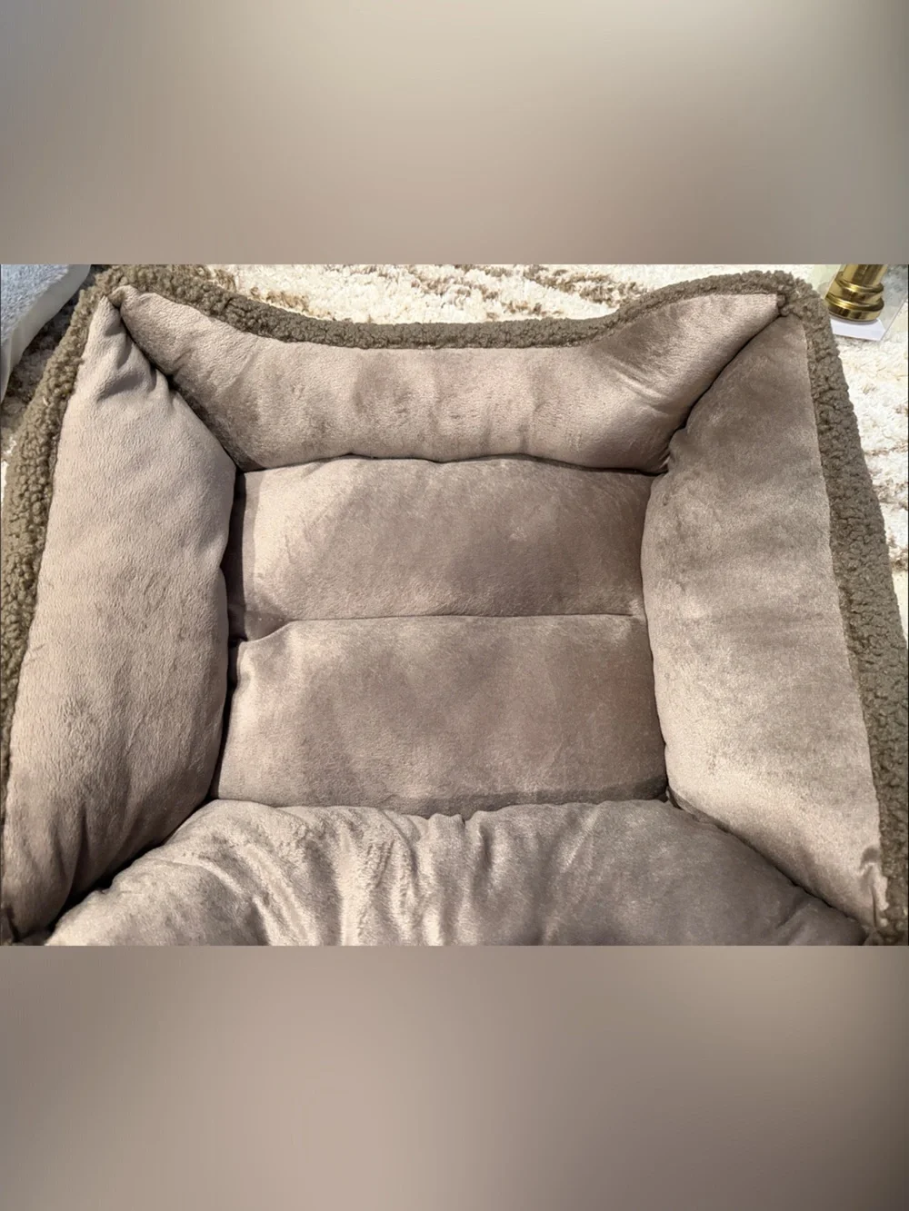 Plush Taupe Dog Bolster Bed - Cozy Pet Lounger